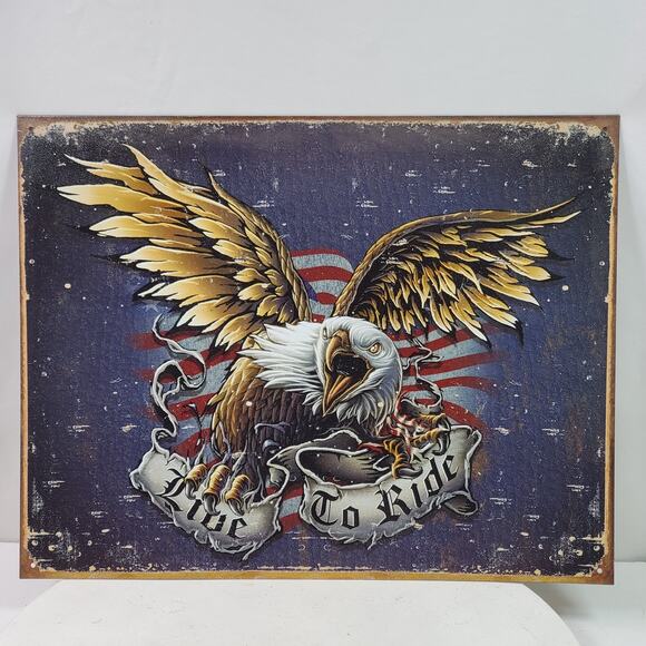 Vintage Love To Ride Eagle Distressed Metal Sign 16x12 Inch - Picture 2 of 3